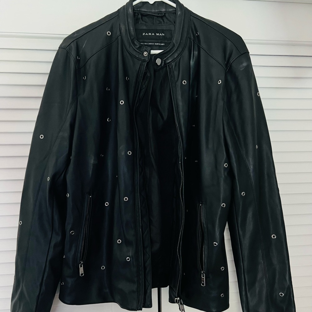 Zara Man Faux Black Leather Jacket